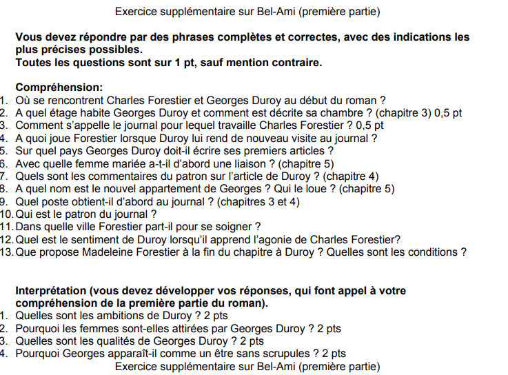 Exo Bel Ami Francais E Bahut Site D Aide Aux Devoirs