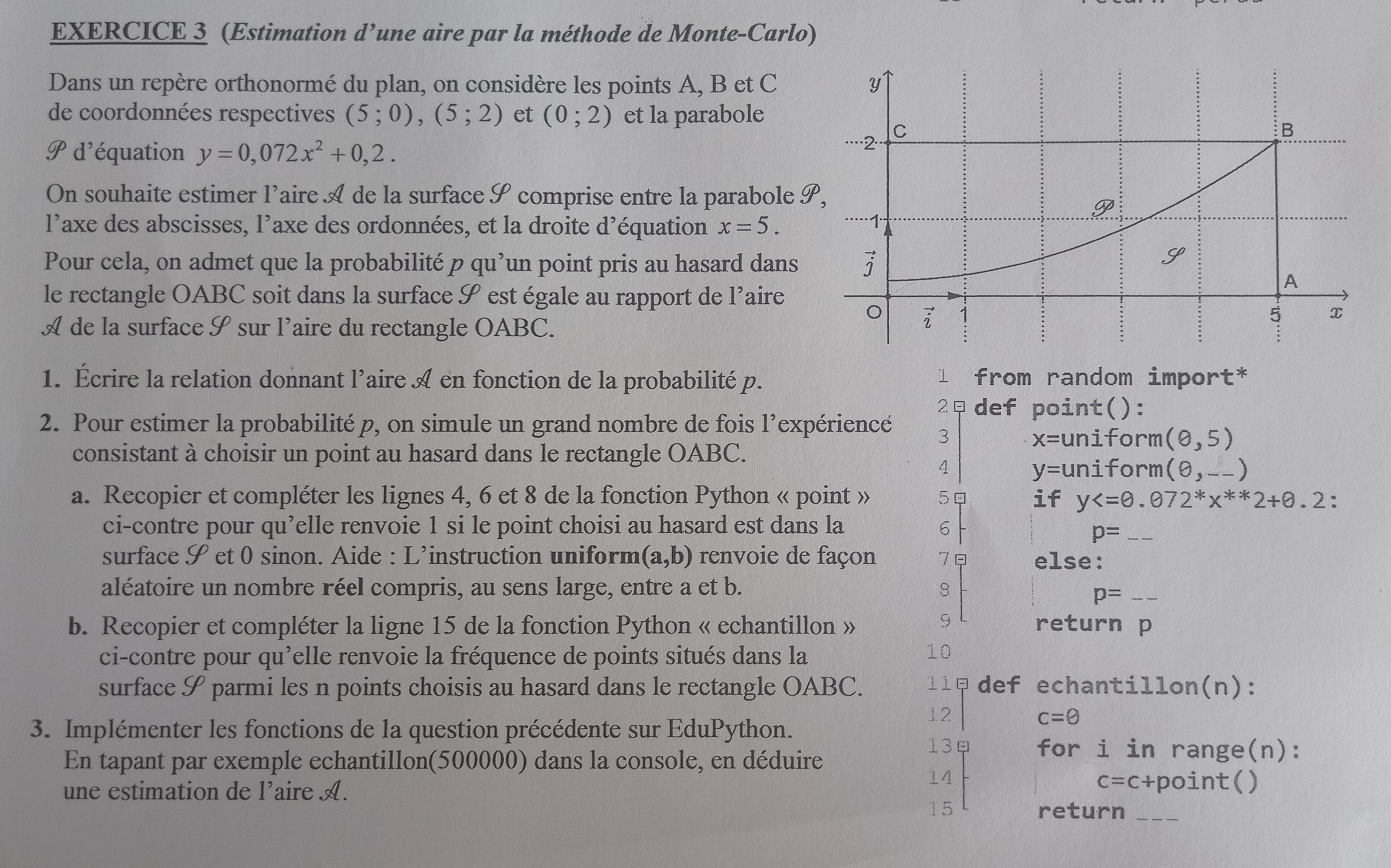 Estimation d'une aire par la méthode de Monte-Carlo - Mathématiques - E ...